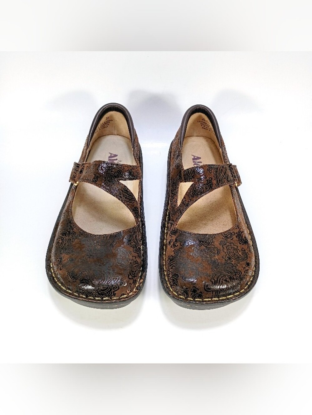 Alegria Jill 562 Womens 7 Brown Leather Paisley Embossed Mary Jane - Picture 6 of 11